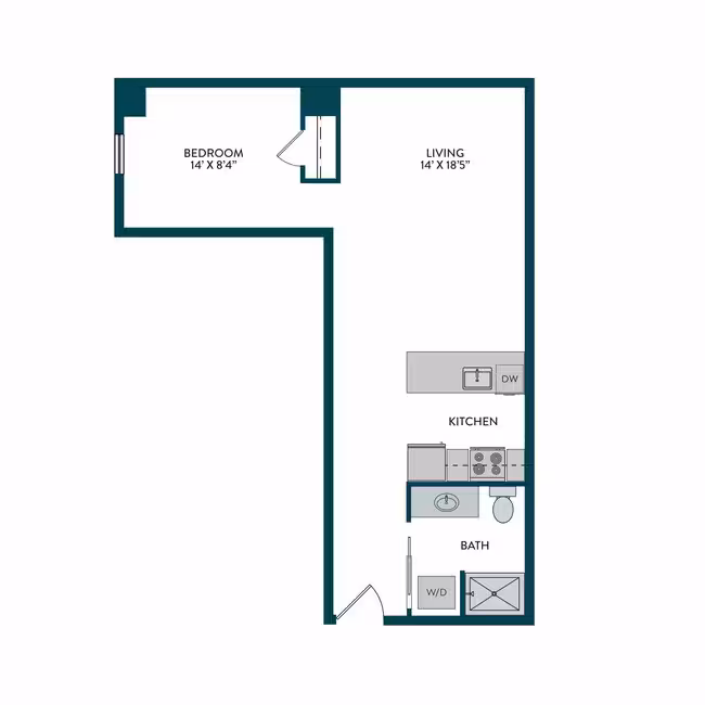 1BR 1BA J 402 floor plan